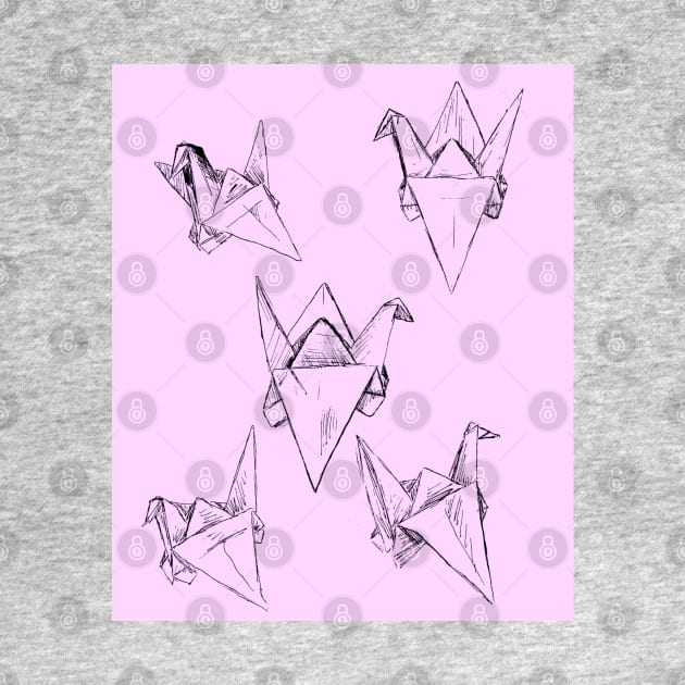 Pink Paper Cranes by Art of V. Cook